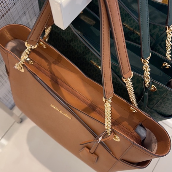 MICHAEL KORS LARGE X CHAIN LOGO SHOULDER BAG BROWN - Picture 12 of 16